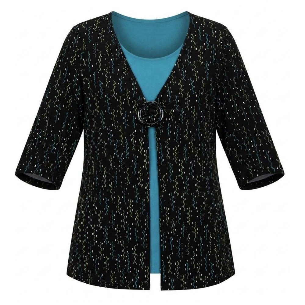 Maggie Barnes Blouse Womens XL 14/16 Slinky Layered Buckle Top non iron stretchy